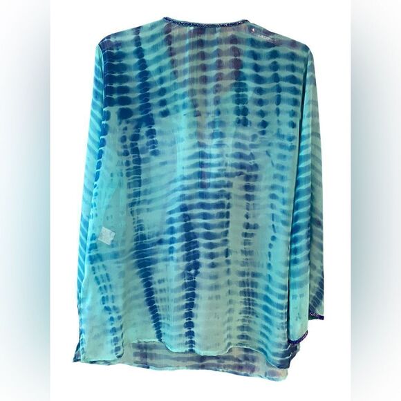 Soft Surroundings M* Turquoise Blue Beaded Sequin Tie-Dye Semi-Sheer Swim Cover - Picture 2 of 7